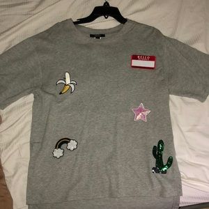 Grey embellished oversized T